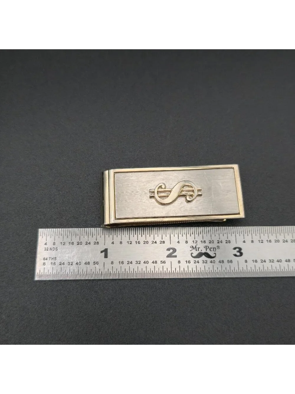 Vintage Two Tone Brushed Silver & Gold Dollar Sign Minimalist Men's Money Clip B